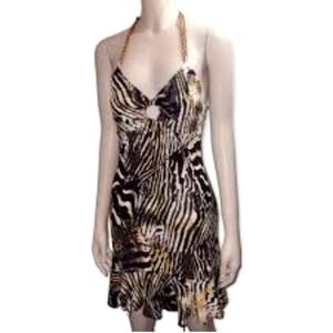 Beautiful Guess gold link halter animal print dress SZ M